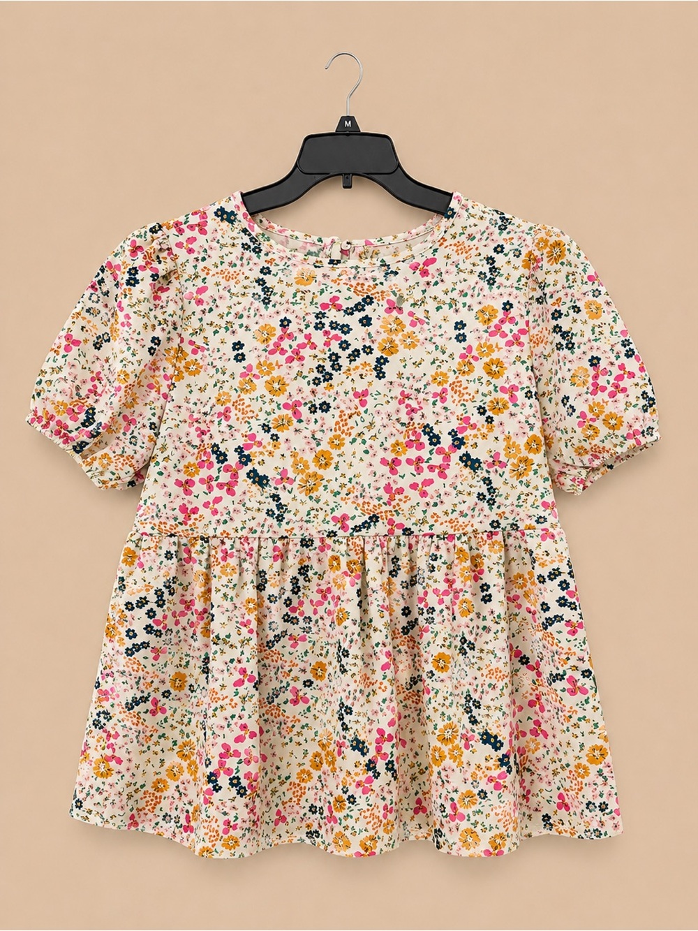 Women’s Floral Peplum Top - Cream Pink Yellow